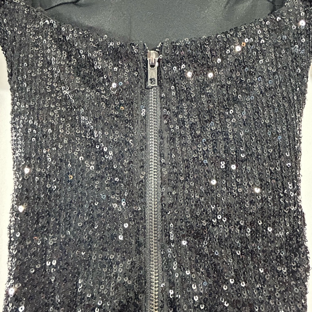 Hello Molly Size 4 Black Sequins Dress Scoop Neck Cinched Sexy Lined Mini - Picture 10 of 16